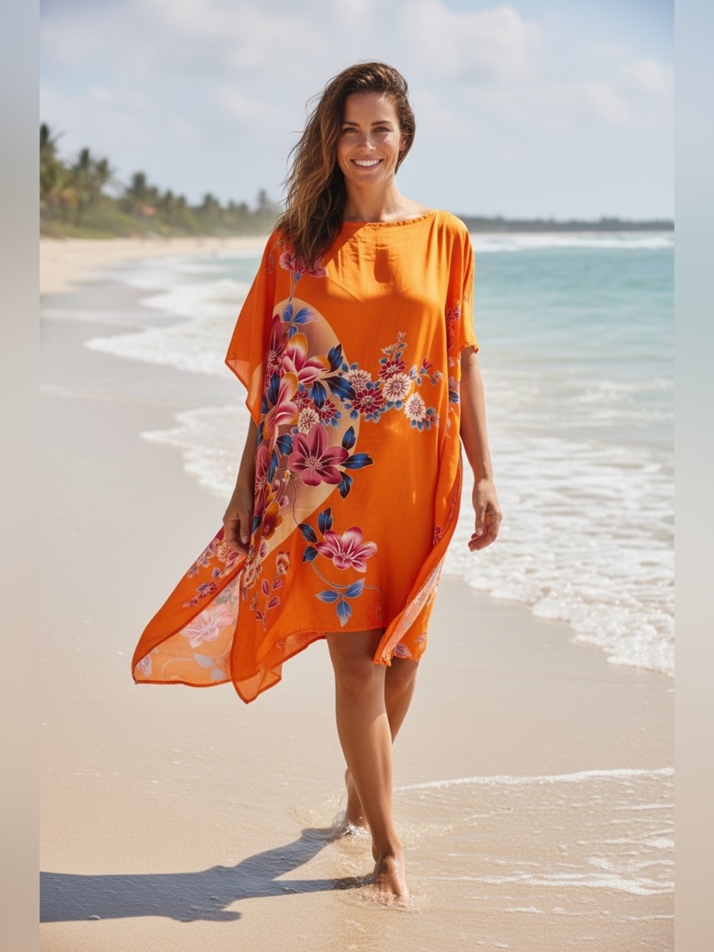 NWT - Vacation Cover Out or Elegant Tunic - Vibrant Floral Orange Top